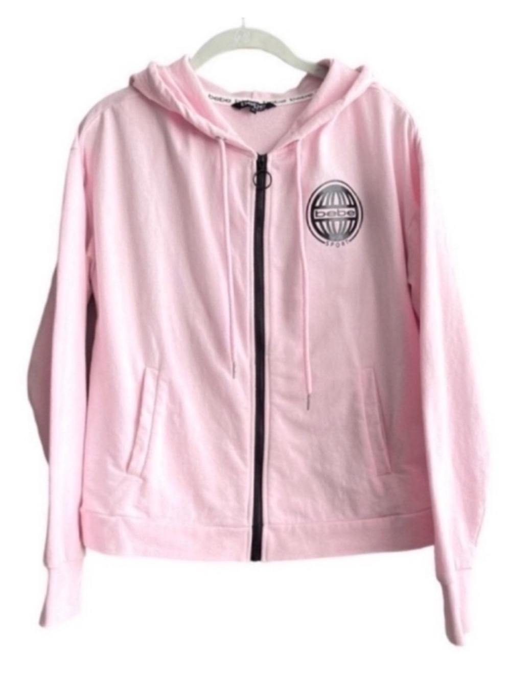 Bebe Full Zip Hoodie Jacket Light Pink Black Size M